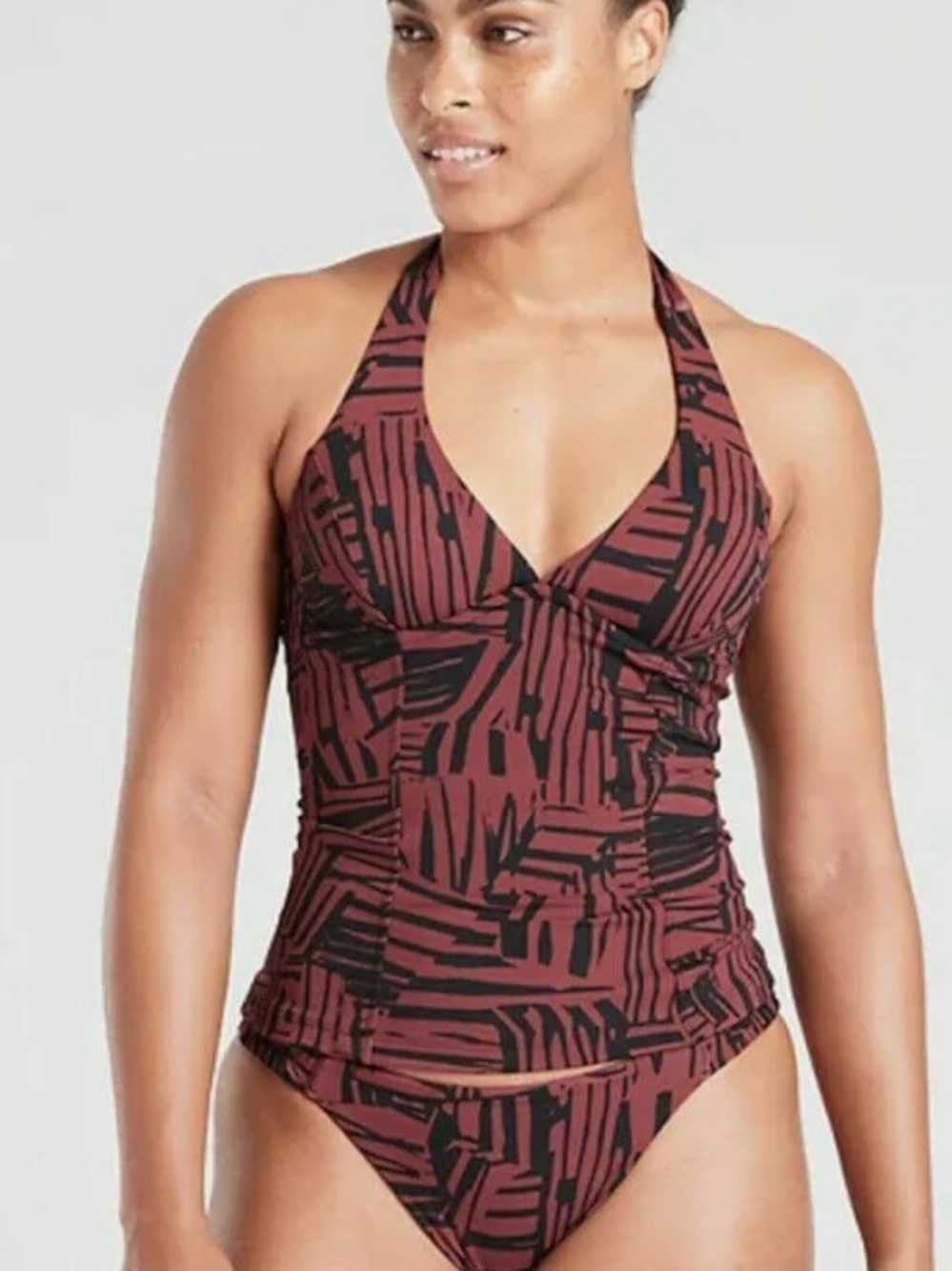 Women’s ATHLETA Sculpted Halter Tankini underwire swim Top Sienna Print 34 D/DD